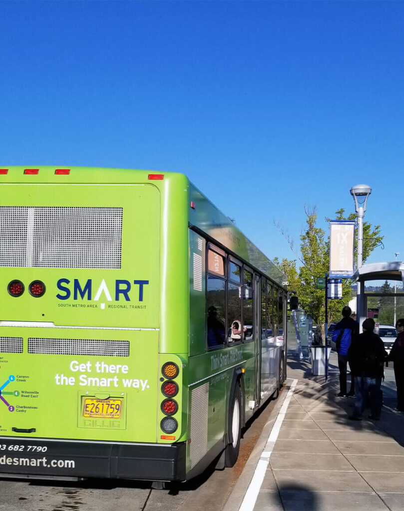 SMART bus picking up passengers at a bus stop